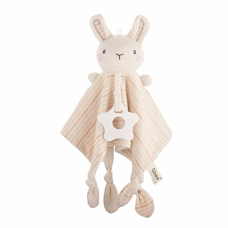 Baby Cartoon Early Education Organic Cotton Soft Animal Ringing Toothed Gum Water Towel Soothing Doll