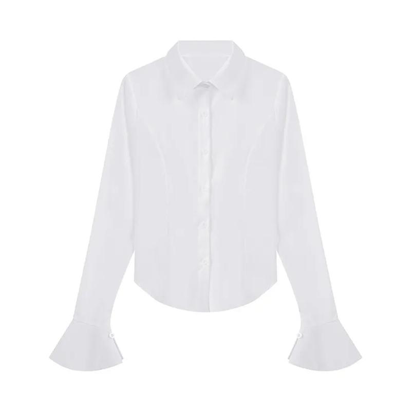 Gidyq модные женские бандажные рубашки корейская универсальная уличная одежда женская тонкая блузка весенняя повседневная белая рубашка с рукавами-колокольчиками новая