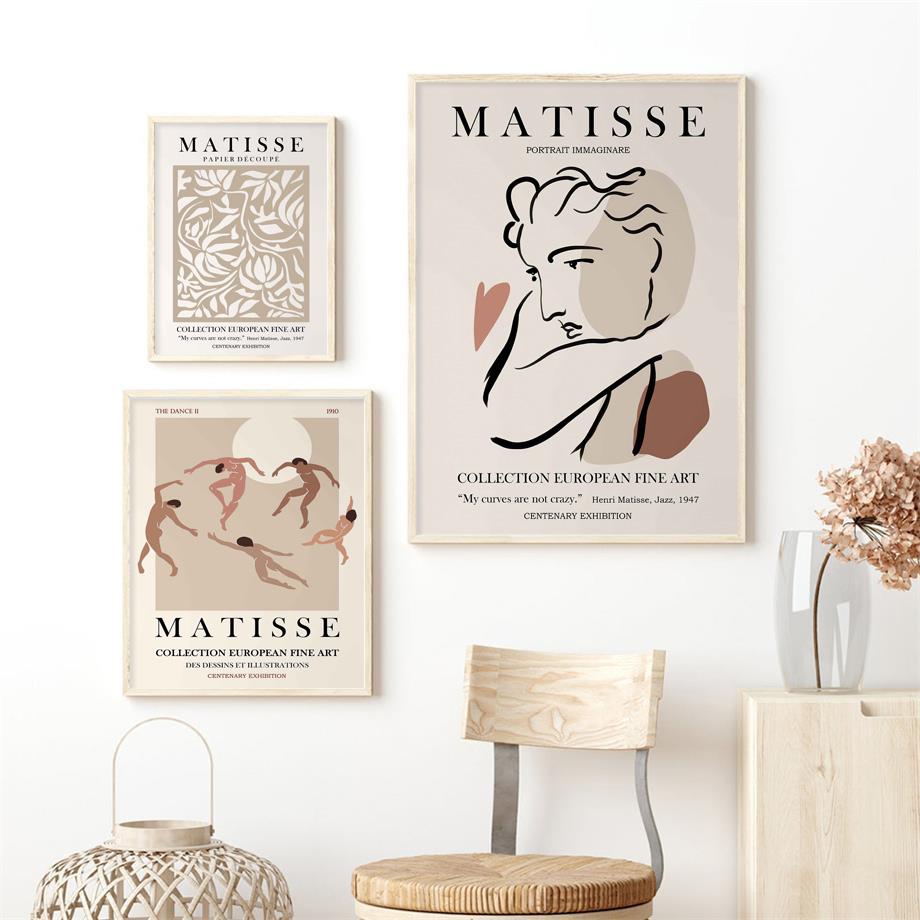 Abstract Matisse Girl Dance Leaf Beige Lines Posters And Prints Wall Art Canvas Painting Wall Pictures For Living Room Decor No Frame
