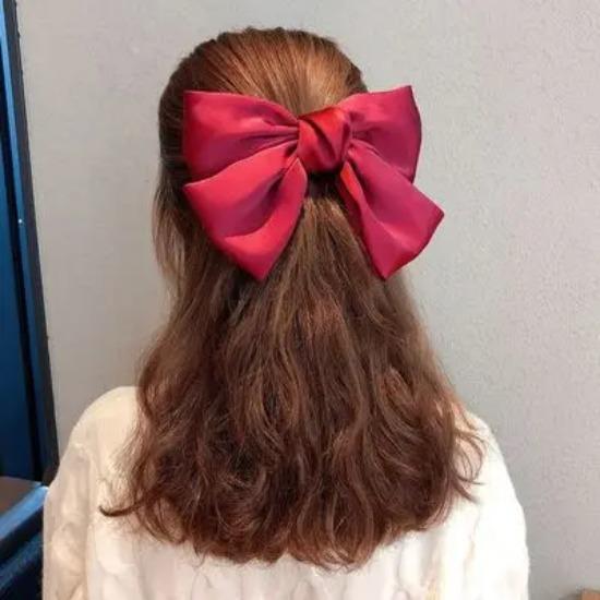 New Bow Ribbon Hair Clip Women Fashion Solid Bowknot Satin Hairpin Rubber Band Girls Ponytail Clip Hair Accessories