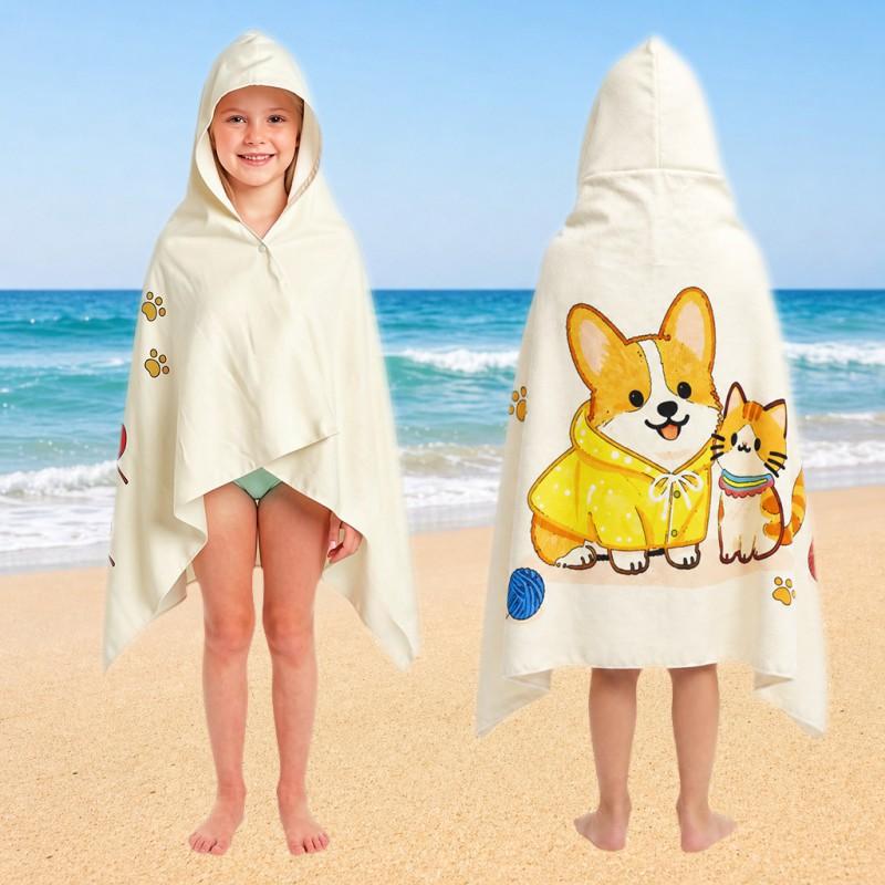 Kids Dinosaur Print Hooded Beach Towel Quick Dry Microfiber Bath Cape Pool Shower Sandproof