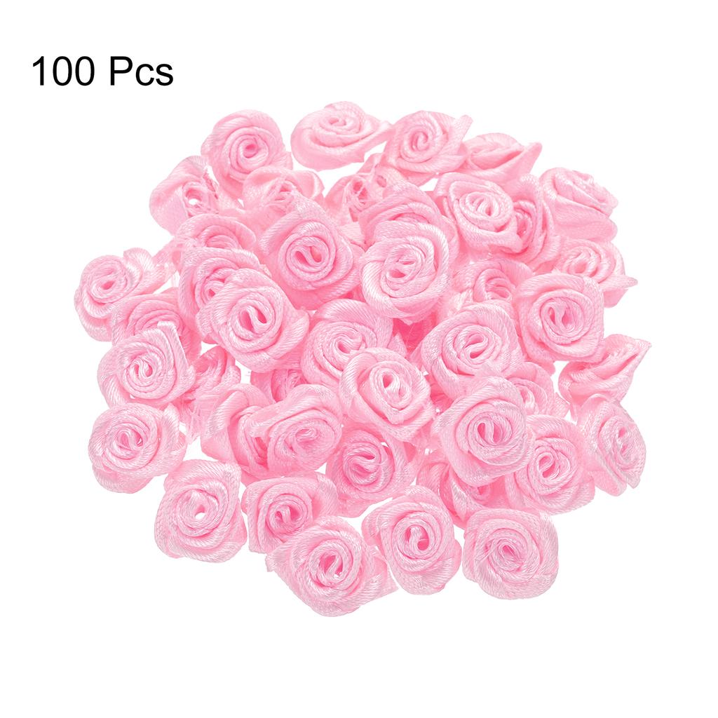 100Pcs 1.5cm Mini Satin Ribbon Roses Handmade Rolled Rosette Flower for DIY Crafting Accessories Sewing Wrapping Decoration
