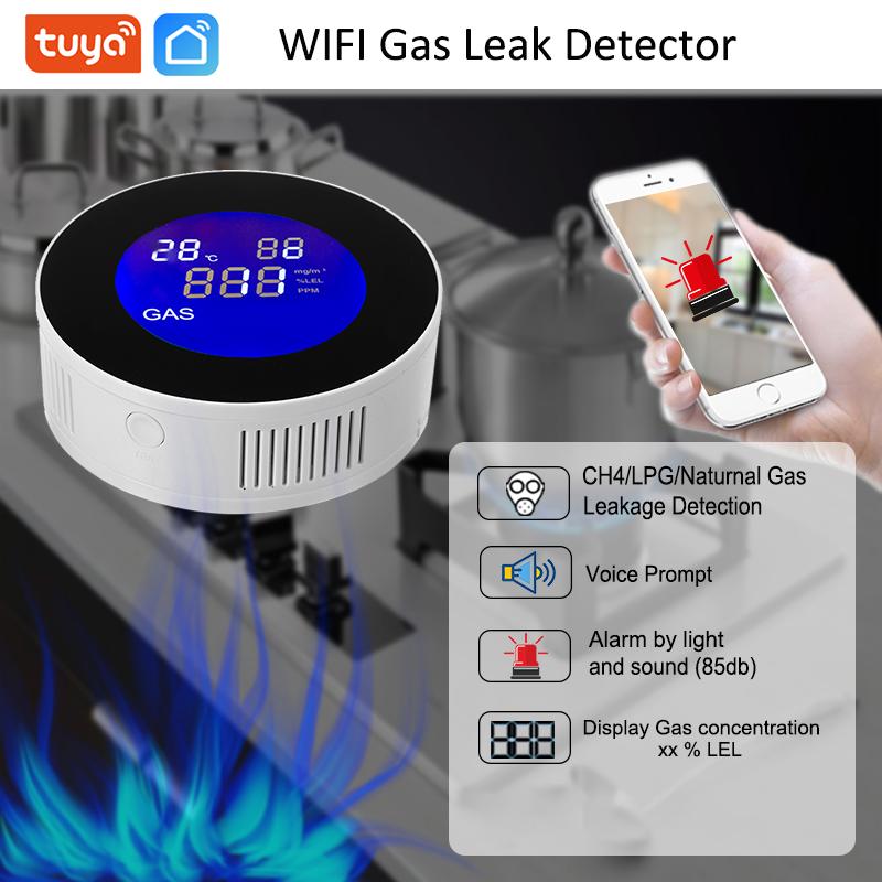 Tuya WIFI Датчик-детектор утечки природного сжиженного газа (СУГ) с электромагнитным клапаном для перекрытия трубопровода, сигнализация утечки метана (CH4), Безопасность, Умная жизнь