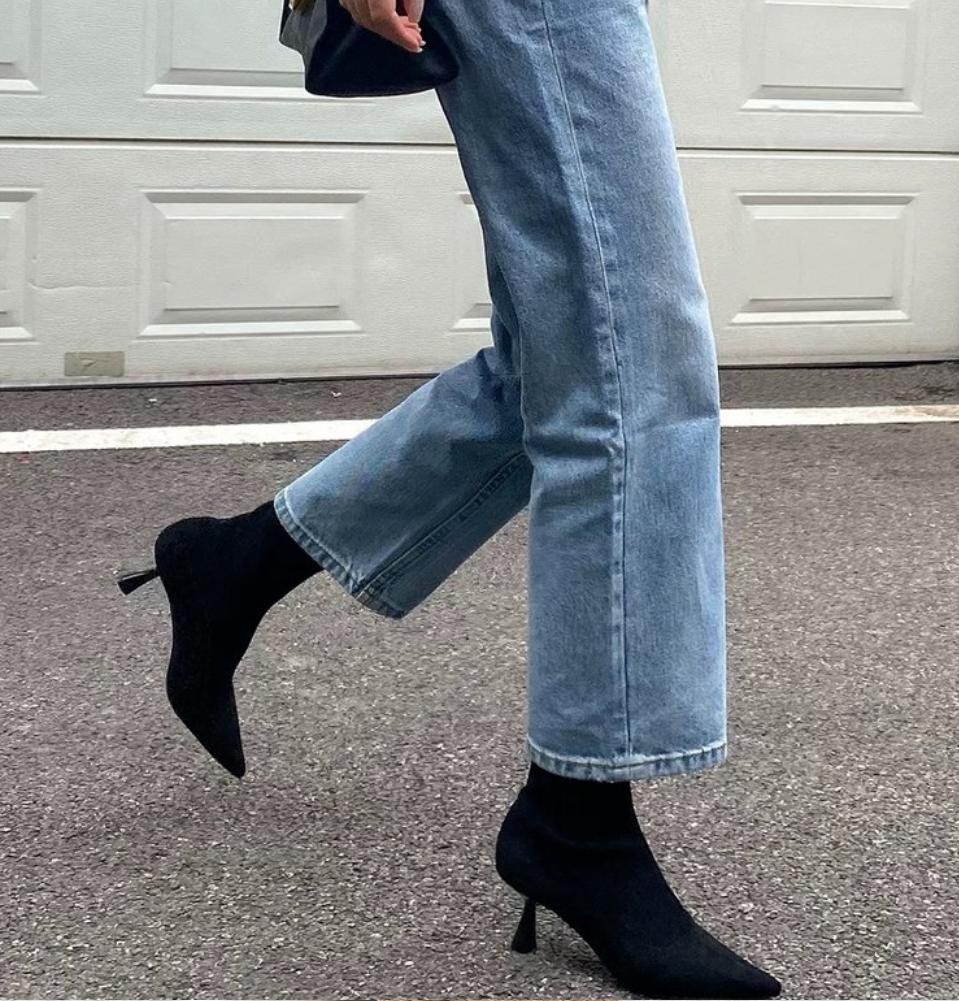 Модные осенние ботильоны из мягкой искусственной замши на высоком каблуке в стиле ретро, женские туфли-лодочки с острым носком, модные женские туфли на шпильках для вечеринок, туфли на тонком каблуке