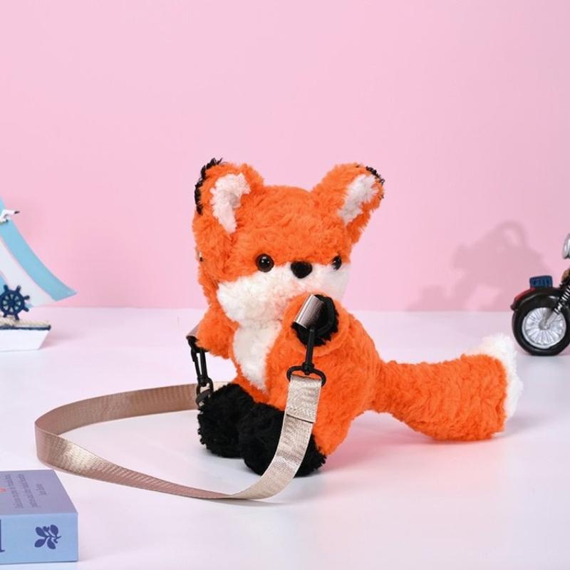 Fox Plush Shoulder Bag Cute Fluffy Curly Hair Doll Soft Small Bag Handbag Coin Purse Kids Good Night Buddy Girl Gift Car Decor