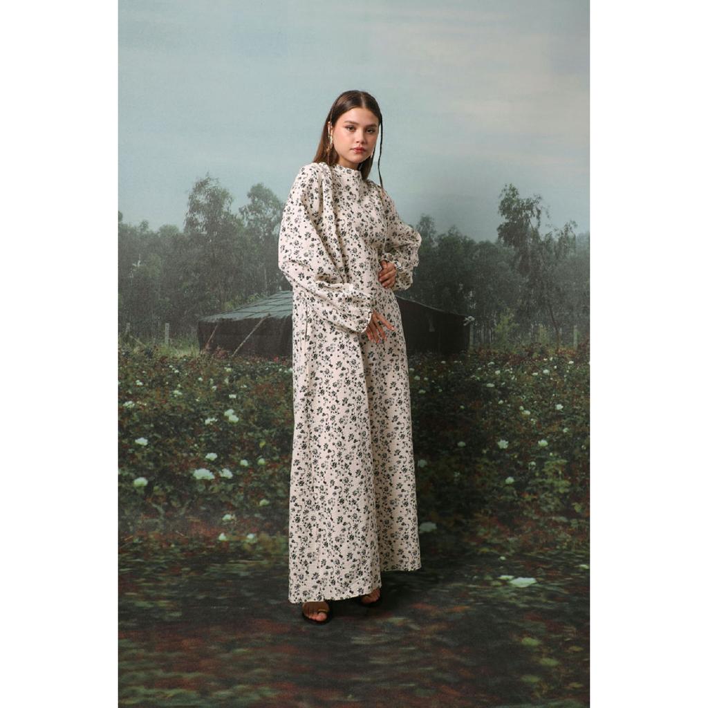 Floral Patterned Muslin Dress Black