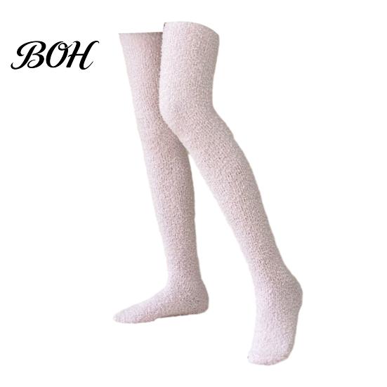 Non Slip Long Winter Socks 1 Pair Fuzzy Thigh High for Women, Soft Fleece Fluffy Cozy Home Lounge Leg Warmer, Thickened Plush Over The Knee Stockings,