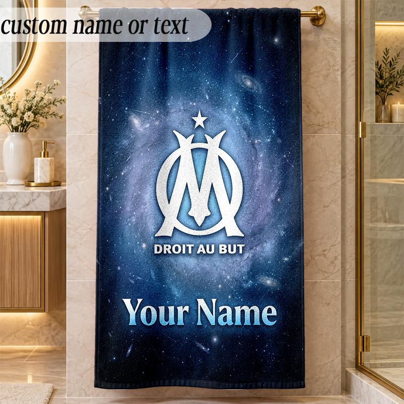 Beach TowelOlympique Marseille FC Custom Name Text Personalized Soft Towel for Beach Pool Indoor Home Decor Gift