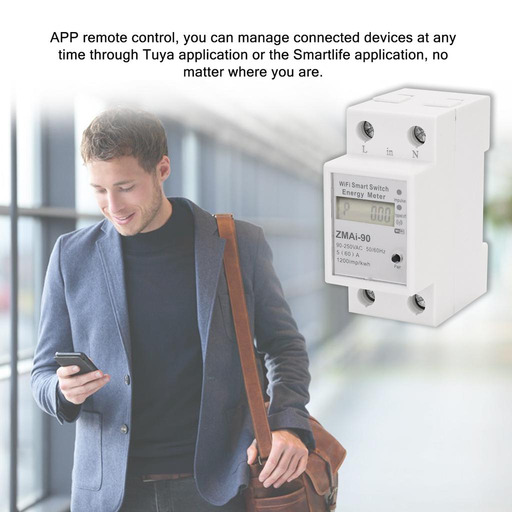 Single-Phase Din Rail Wifi Intelligent Energy Meter Power Consumption Kwh Meter Wattmeter Support SmartlifeCelsius  App Control Compatible with  