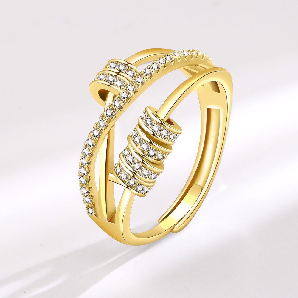 Women Spinning Zircon Five Ring Adjustable Open Band Lucky Rotating Circle Jewelry Fashion Elegant Gift