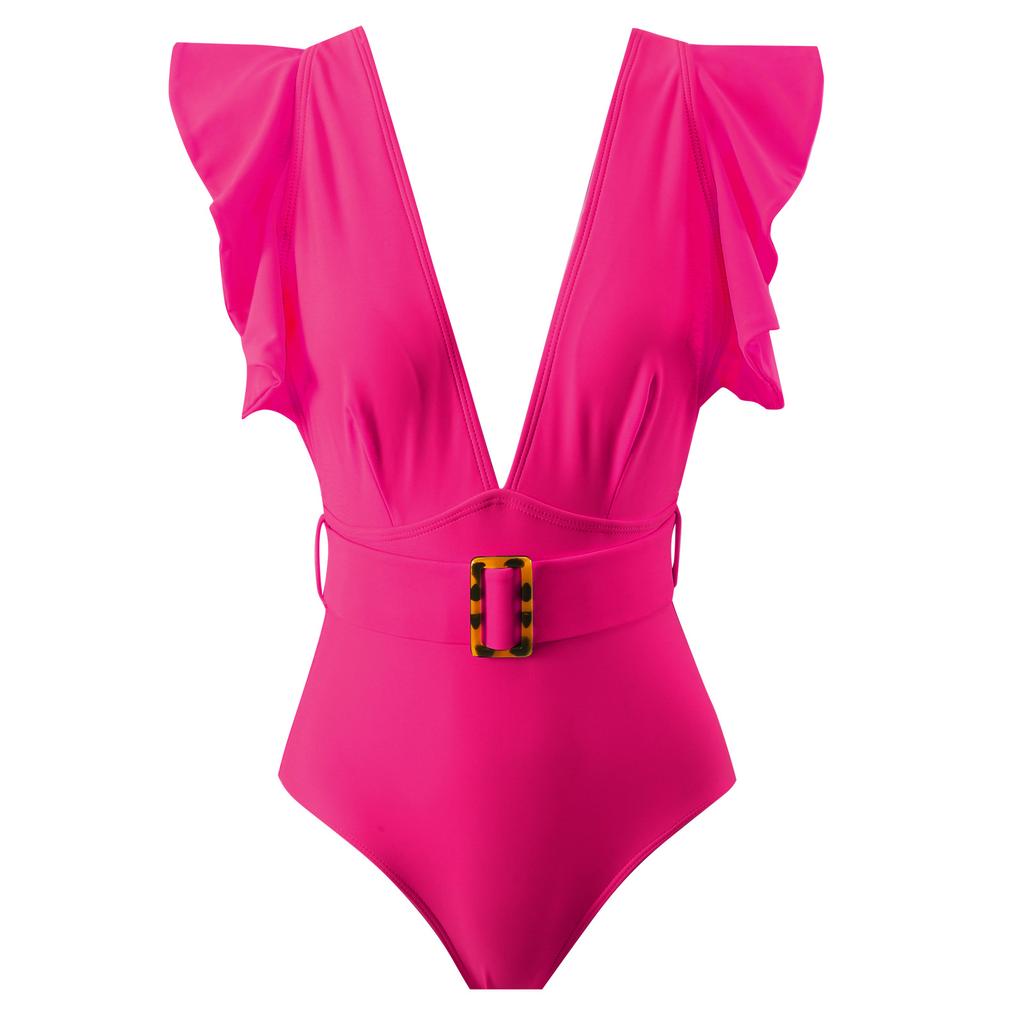 New Two-piece Solid Color Nylon Swimsuit Female One-piece Zipper Swimsuit Set