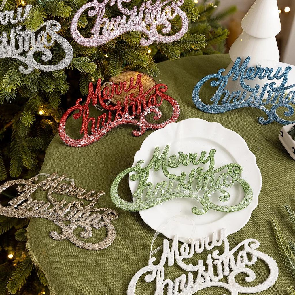 Рождественские украшения Рождественский пластиковый порошок Английская буква Подвеска Знак Фестивальное украшение для дома Маленькие подарки Новый год