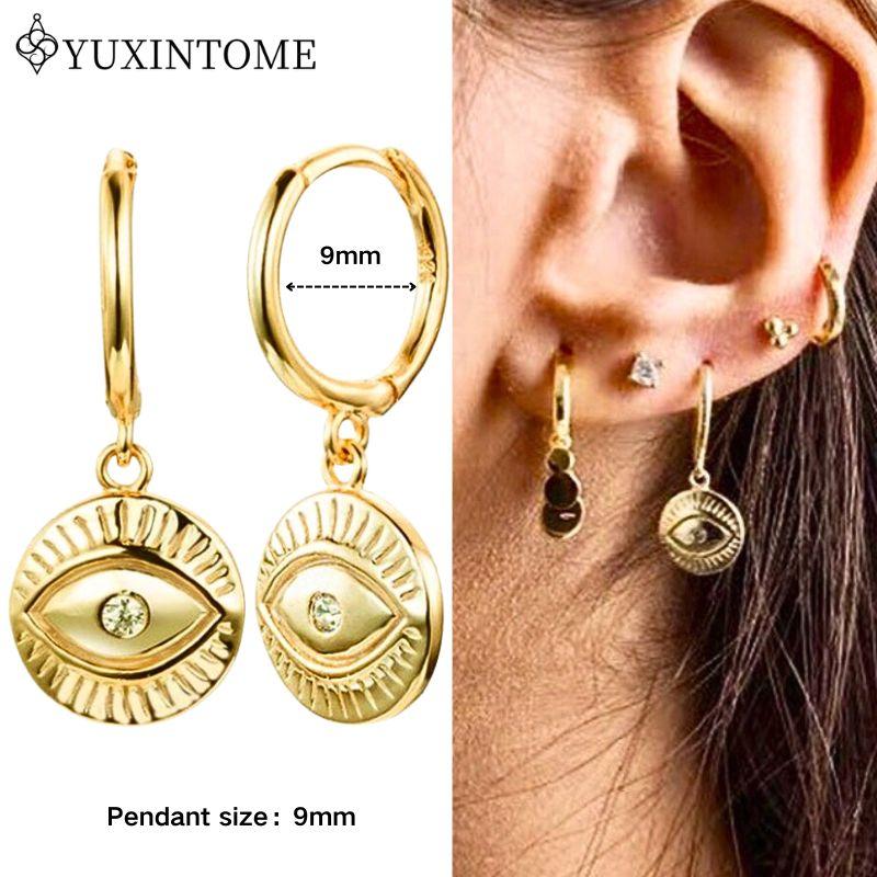 YUXINTOME 925 Silver Ear Needle Zircon Hoop gold Earrings For Women Square Plate Pendant Cutout Heart Earrings Fashion Jewelry