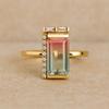 Baguette Watermelon Tourmaline Ring with Cubic Zirconia – Modern Statement Gemstone Ring - Gold Plated 925 Sterling Silver Jewelry Gift