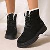 Мода Женские зимние плюшевые теплые ботильоны из искусственной замши Нескользящие зимние ботинки Женские модные высокие кроссовки на шнуровке на платформе