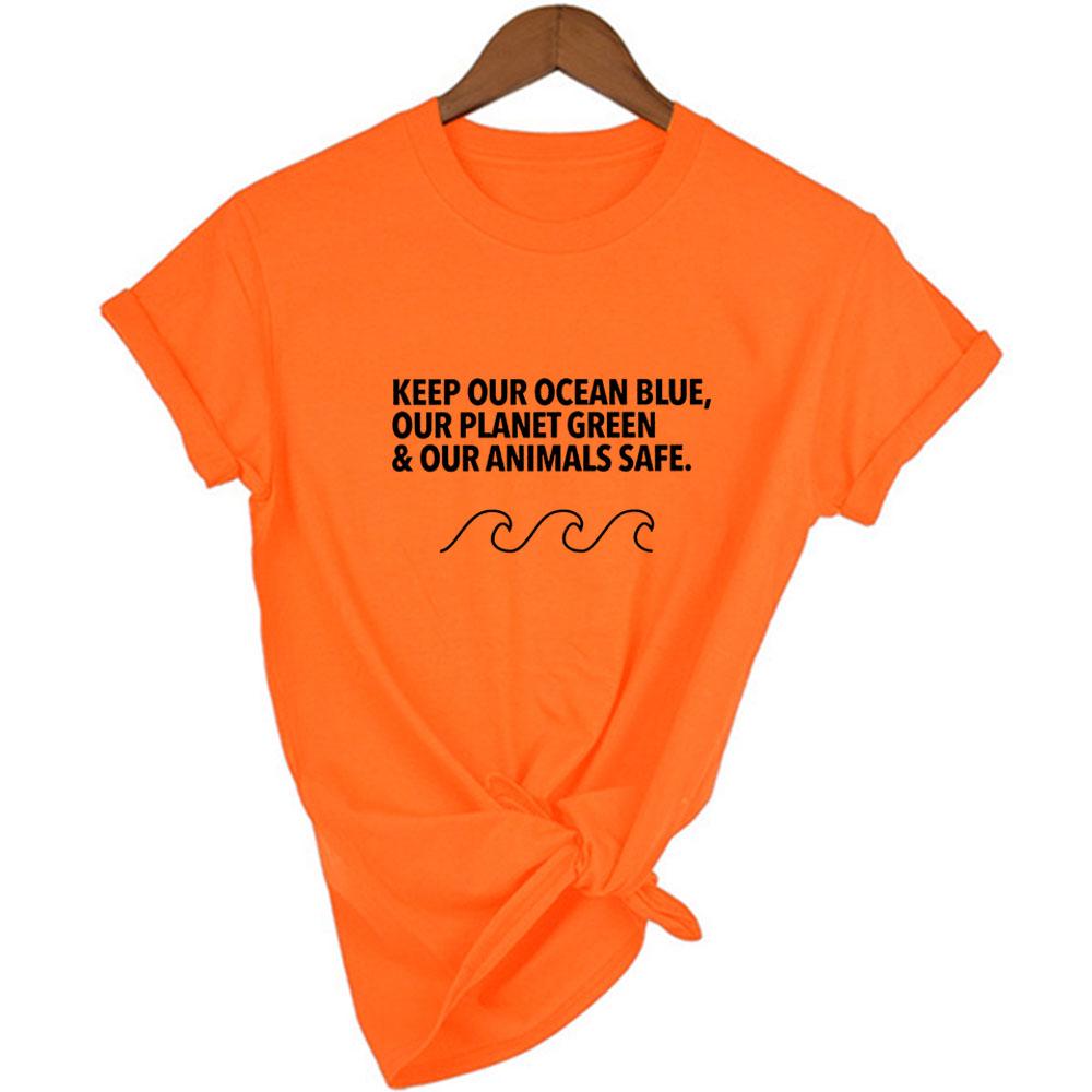 Keep Our Ocean Blue Clean Plastic Free Women T Shirt Protect The Earth Slogan Summer