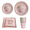Baby Girl Disposable Tableware Pink Striped Rose Gold Paper Plates Cups Napkins for Baby Shower Birthday Party Decorations
