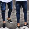 Men Slim Biker Zipper Denim Jeans Skinny Frayed Pants Distressed Rip Trousers