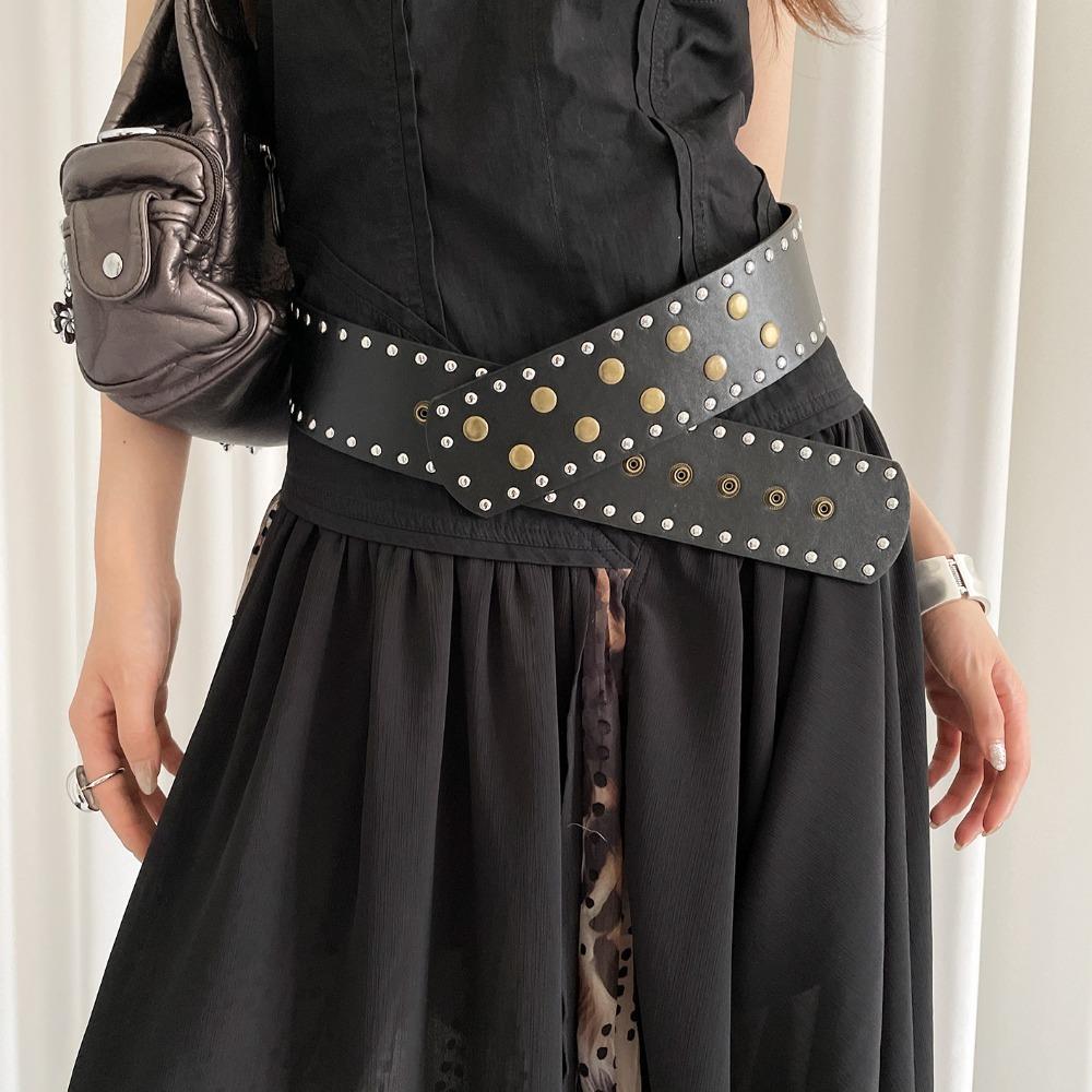 Gothic Wide Women's Belt Snap Button Dress Jeans Belt Vintage Rivet Waist Belt  Spicy Girls