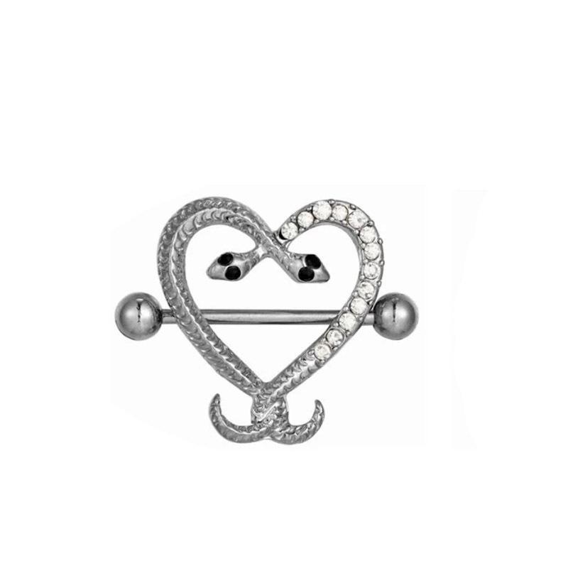 Молочное кольцо из нержавеющей стали Шуан Змея Персиковое сердце Молочный гвоздь Женские ювелирные изделия из нержавеющей стали