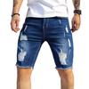 Men Denim Shorts Straight Tapered Legs Ripped Holes Design Knee-Length Shorts Versatile