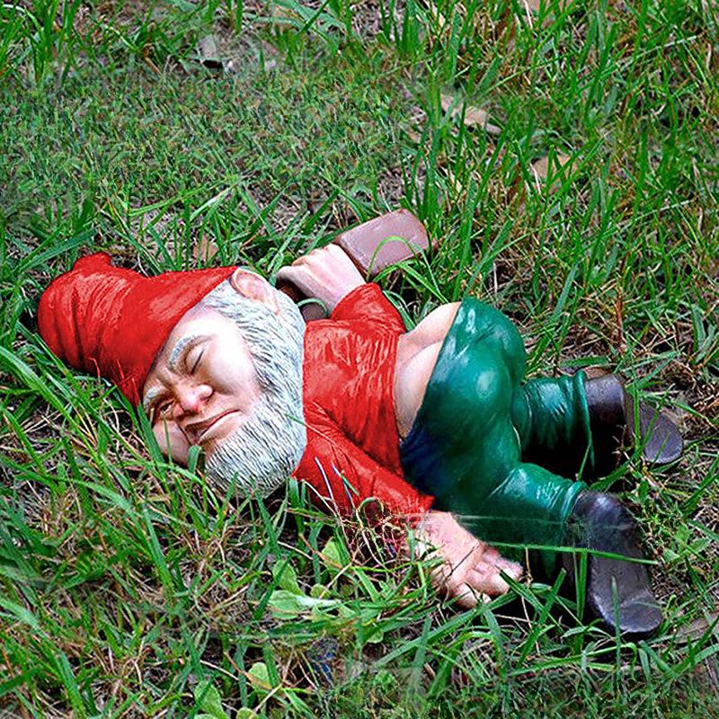 Пародия Пьяный Гном на Земле Смола Украшение Гном Рождественский Дизайн Украшение для Двора Смола