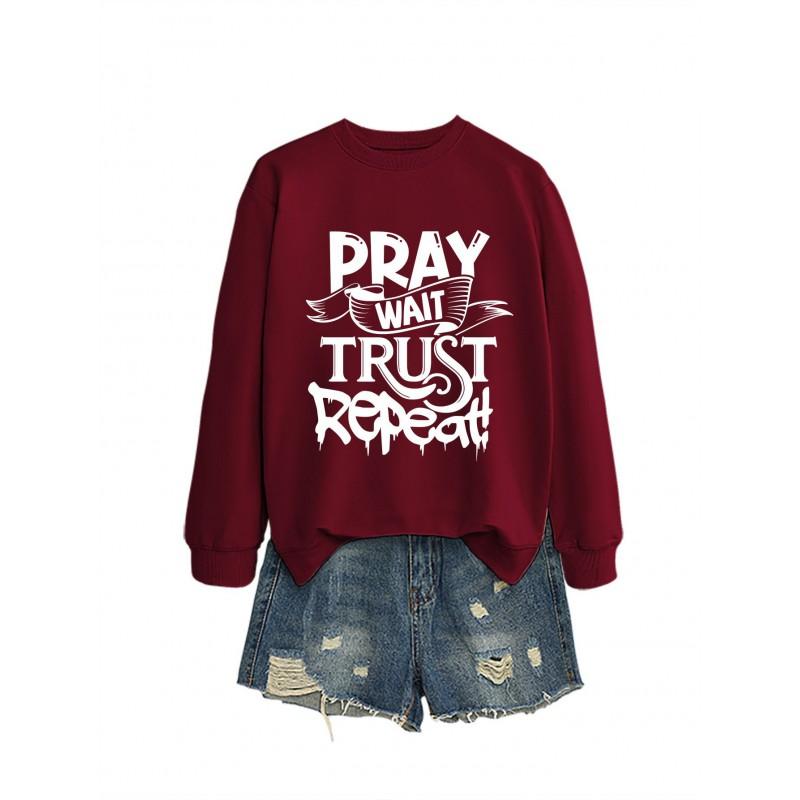 Womens Loose Fit Hooded Sweatshirt Letter Print Casual Top