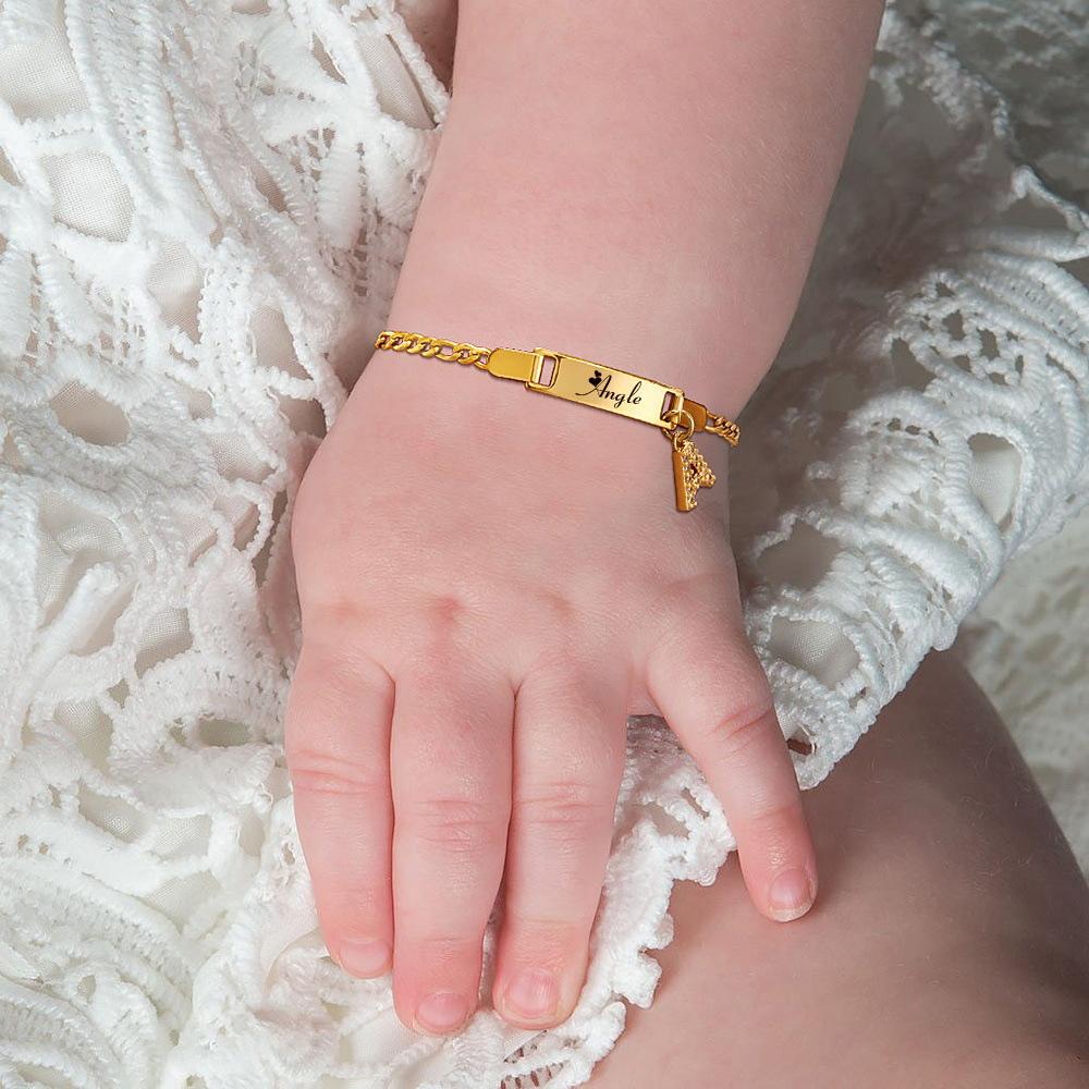 Qiuhan Zircon Letter Children's Baby Bracelet Stainless Steel Gold Engraved Custom Name Bracelet
