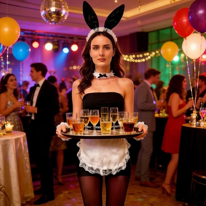 5Pcs Womens Bunnies Costume Accessories Set Rabbit Ears Headband Bows Tie Collar Cuffs Apron Maid Outfits for Womens
