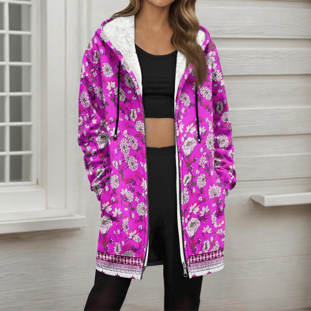 Женская модная флисовая куртка-худи свободного кроя на молнии с градиентным принтом