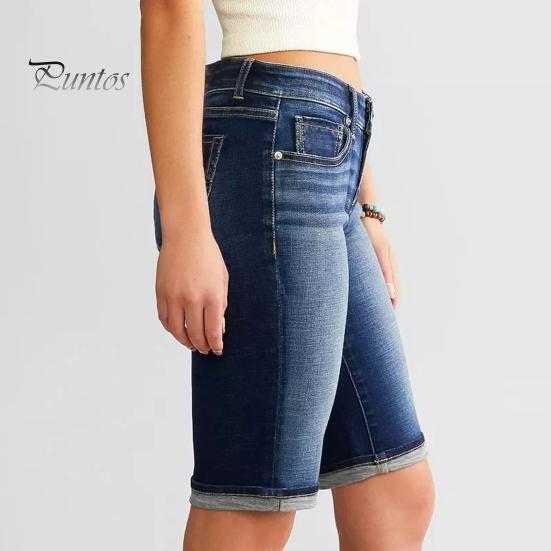 Женские джинсовые шорты длиной до колена, ретро-стиранные, облегающие, эластичные, с эффектом потертости, градиентные цвета, карманы, на пуговицах на талии, на молнии, женские джинсы на каждый день