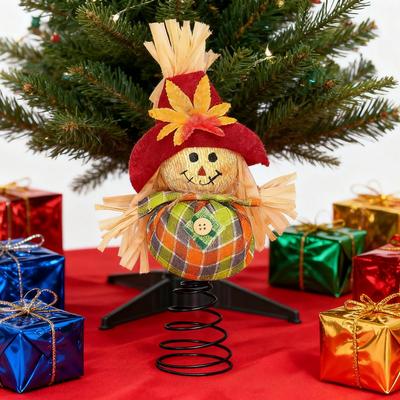 Миниатюрное пугало на День благодарения, Осеннее пугало, Верхушка на елку, 8 дюймов, Миниатюрные осенние украшения урожая для дома, Праздничные принадлежности