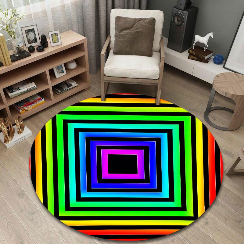 Eclectic Round Rainbow Multicolor Floor Rug, Non-Slip Floor Mat for Nursery