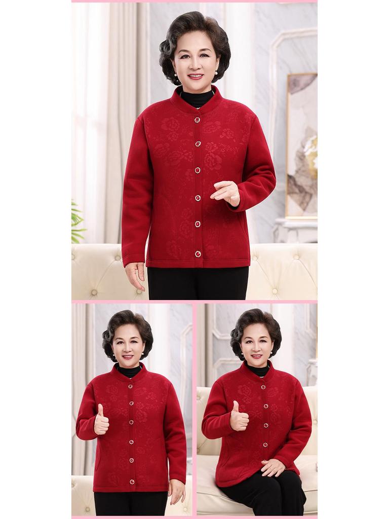 Winter Warm Velvet Cardigan for Middle-aged and Elderly Women