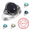 925 Sterling Silver Ring Women Gemstone Handmade Jewelry New Year Gift Aqua Blue Chalcedony Abalone Shell Blue Sunstone Labradorite Prehnite Boho
