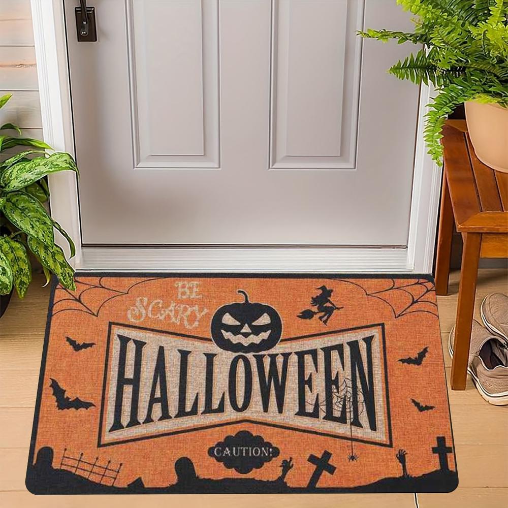 Fun Halloween Cartoon Non-Slip Indoor Carpet Rug Door Mat - Pumpkin Ghost Witch Cat Festive Home Decoration Welcome Mat