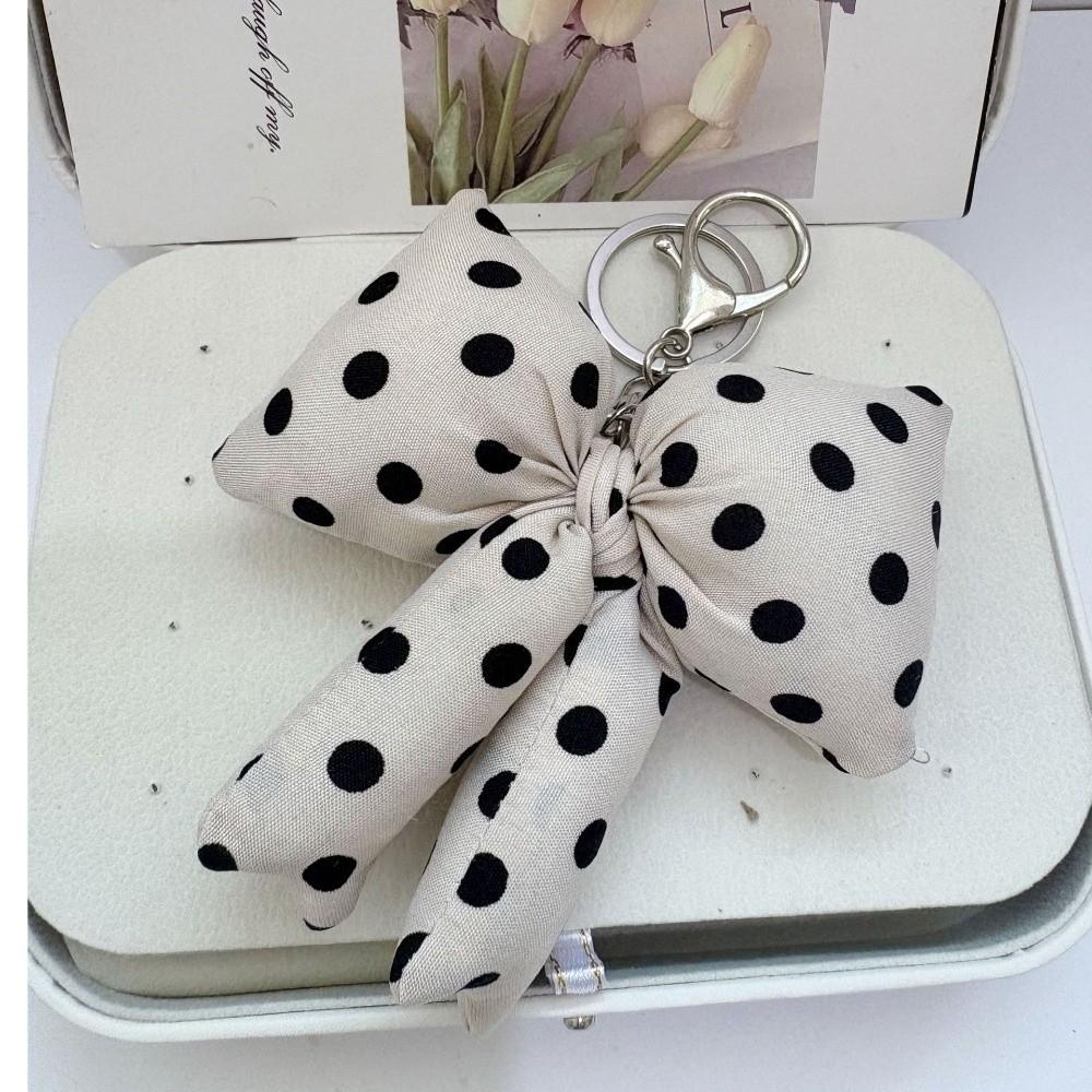 Padded Fabric Bag Pendant Polyester Backpack Handbag Decor Cute Polka Dot Bow Keychain  Gift