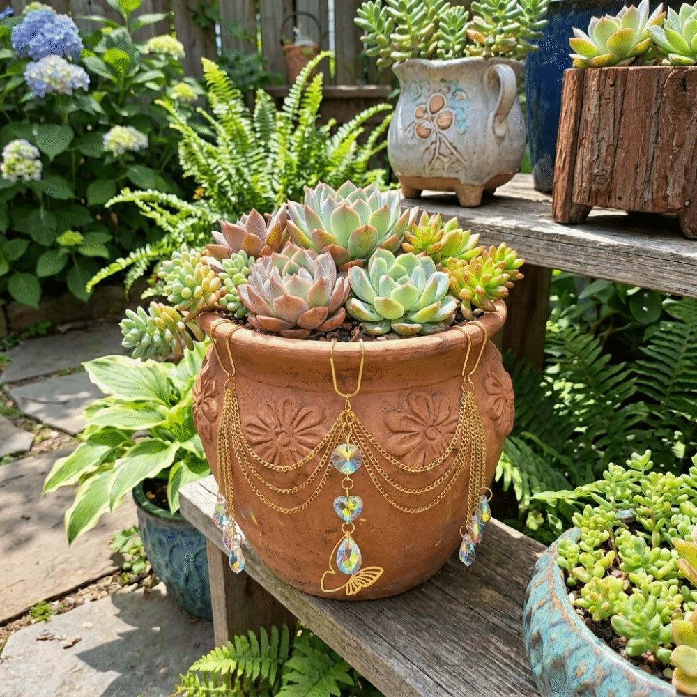 Reflective Flower Pot Crystal Sun Catcher Butterfly Design Hanging Pot Crystal  Bonsai