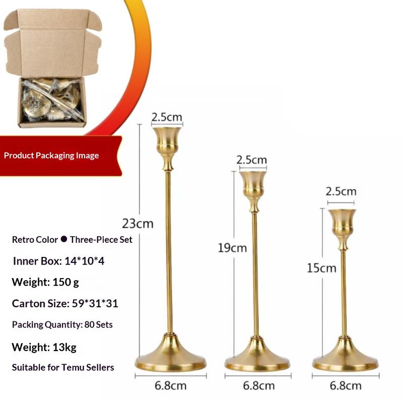 3Pcs Metal Candle Holder Simple Candlestick For Wedding Party Candlelight Dinner