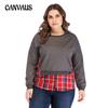 Spring and Autumn Plus Size Women's Checkered Splicing Round Neck Long Sleeve Sweatshirt
