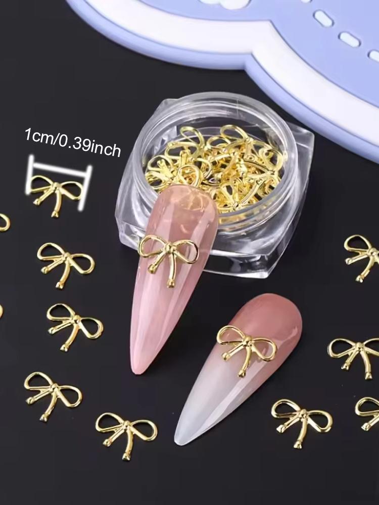 3 Bottle Boxed Nail Accessories Gold Silver Rose Gold Hollow Metal Bow Classic Bow Decoration Girls Square Bottle Metal Bow 2026
