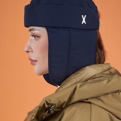 VARZAR Тяжелая утепленная шапка-ушанка с логотипом и заклепками, темно-синяя