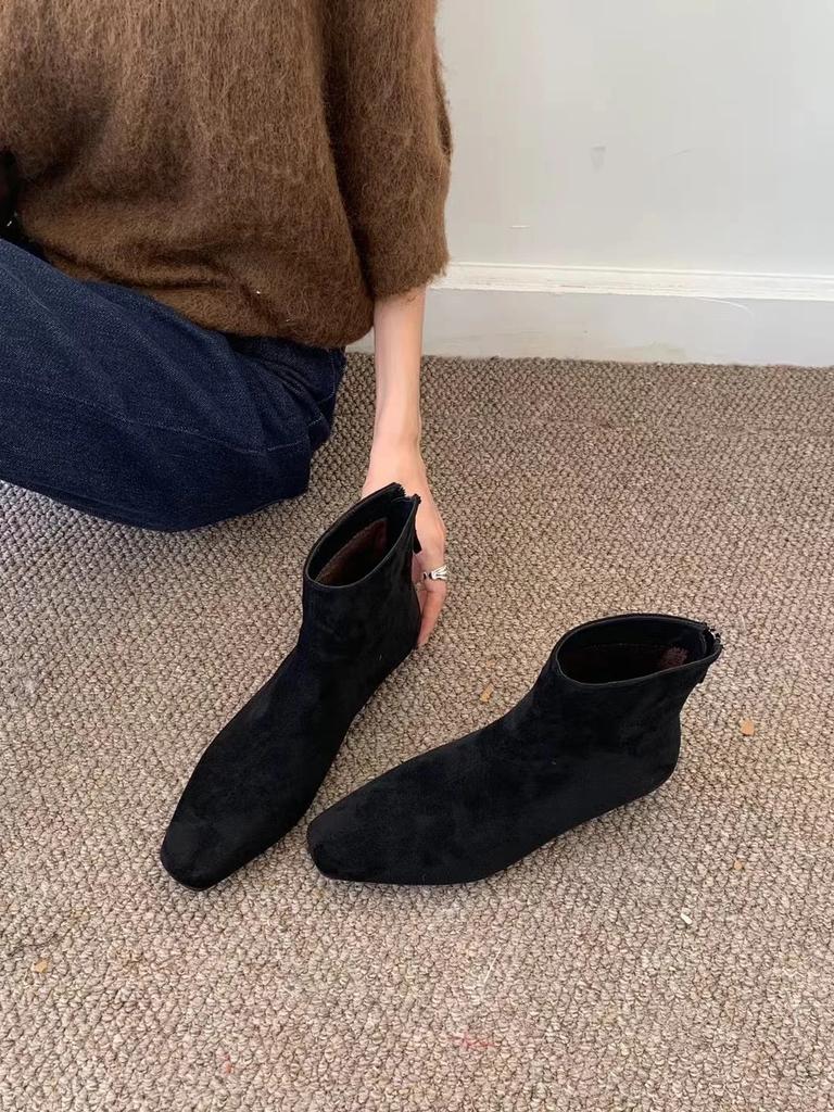 Винтажные замшевые женские эластичные облегающие полусапожки, повседневная обувь на низком каблуке, осенние женские туфли для вечеринок, современные ботильоны, новые