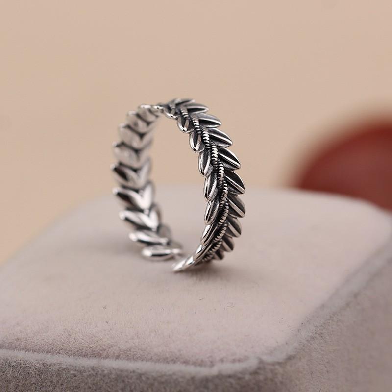 Adjustable Open Ring With Wheat Motif Vintage Plated Boho Minimalist Statement Women Men