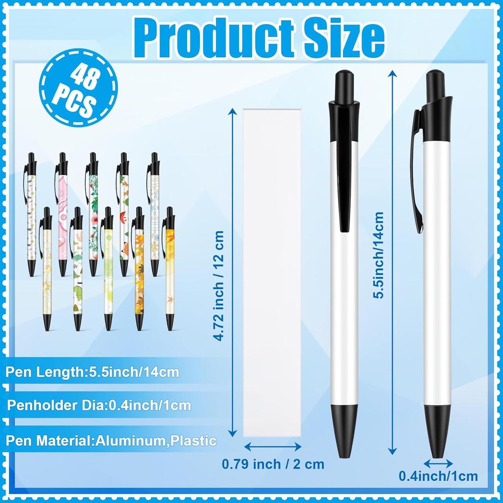 36 PCS Sublimation Coated Pens with Heat Shrink Wrap and ized Clip for DIY Office Home School Stationery Supplies