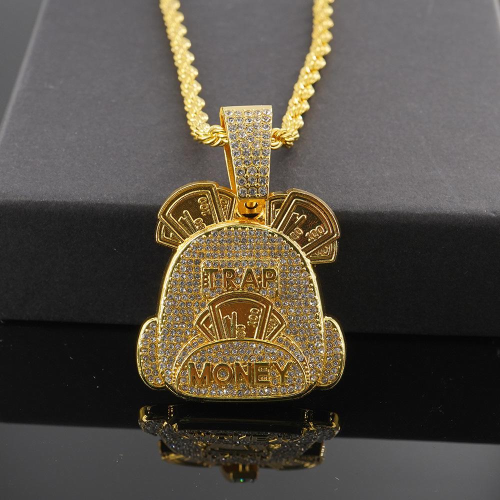Backpack style hip hop pendant necklace money bag pendant with 5mm twist chain necklace