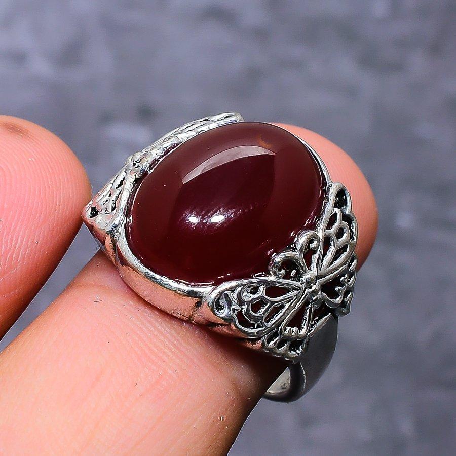 Natural Carnelian Gemstone Handmade 925 Sterling Silver Jewelry Ring Size 7 Q6W84