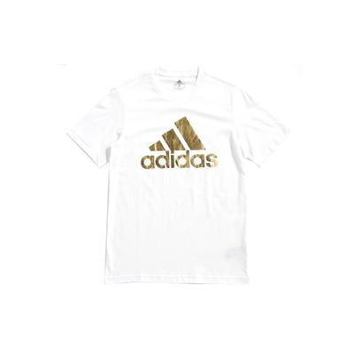 adidas Футболка спортивная с круглым вырезом и принтом 8-битной фольги Grfx, международный размер, мужские топы, белое золото FN1736
