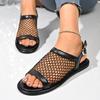 2025 Large Flat Back Strap Sandals for Women's Summer New Breathable Woven Fish Mouth Mesh Sandals Beach Shoes