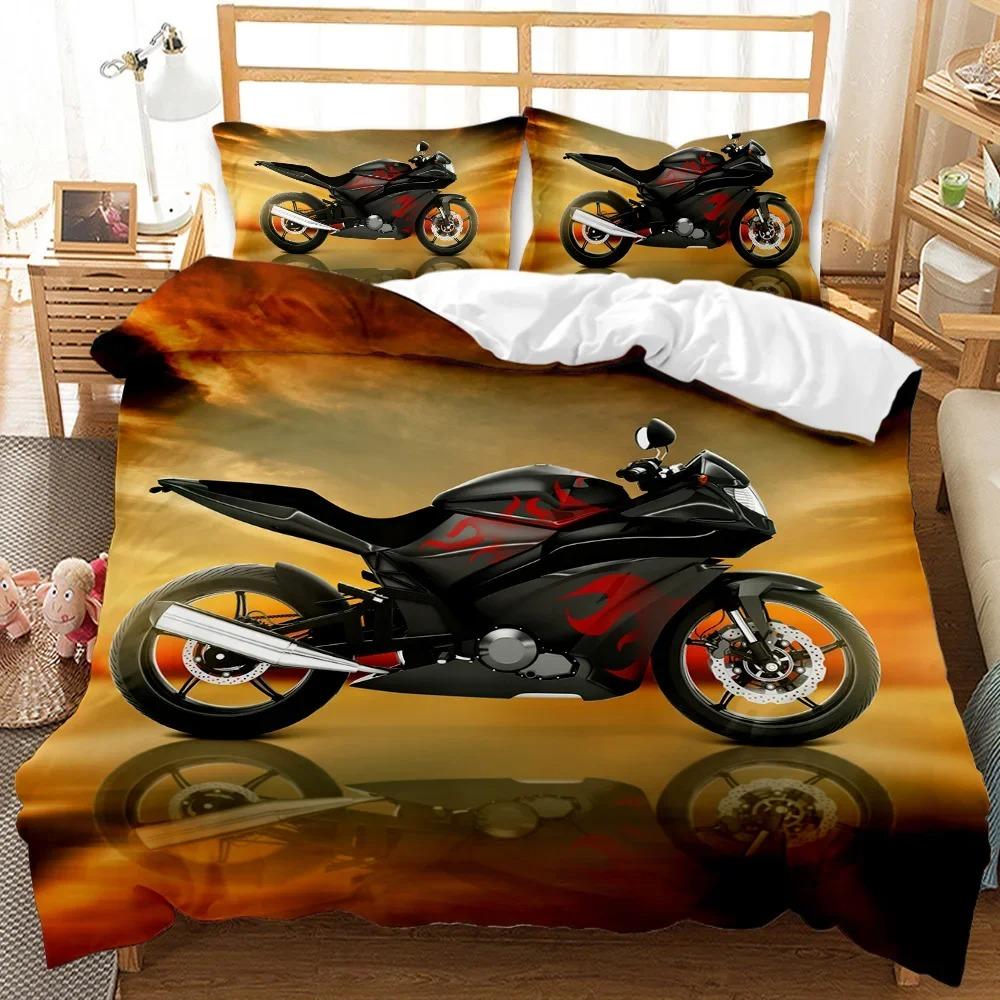 Motorbike Duvet Cover Set Motocross Rider Racing Motorcycle Dirt Bike Bedding Set Vehicles Extreme Sports Polyester Quilt Cover